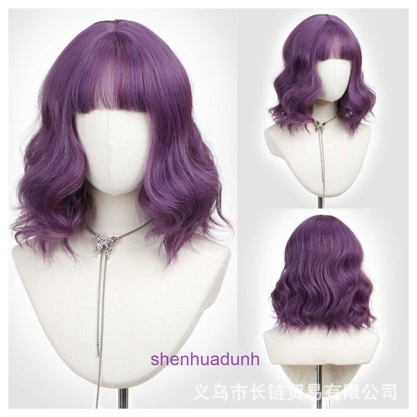 Parrucche e pezzi di capelli parrucca viola set completo colpi dritti di onda riccia corta testa bobo fibra sintetica xuchang