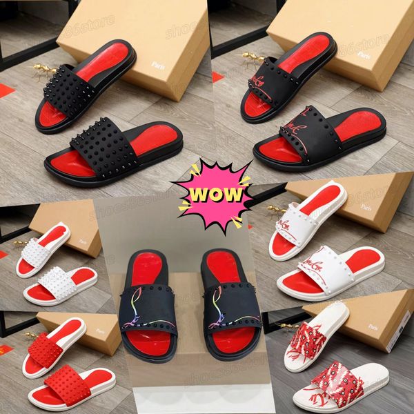 Sandálias de grife de fundo vermelho masculino pico de picos planos slide sandália clássica mulas de verão pico plano casual moda casual sandália ao ar livre cunhas de moda de praia chinelos de praia