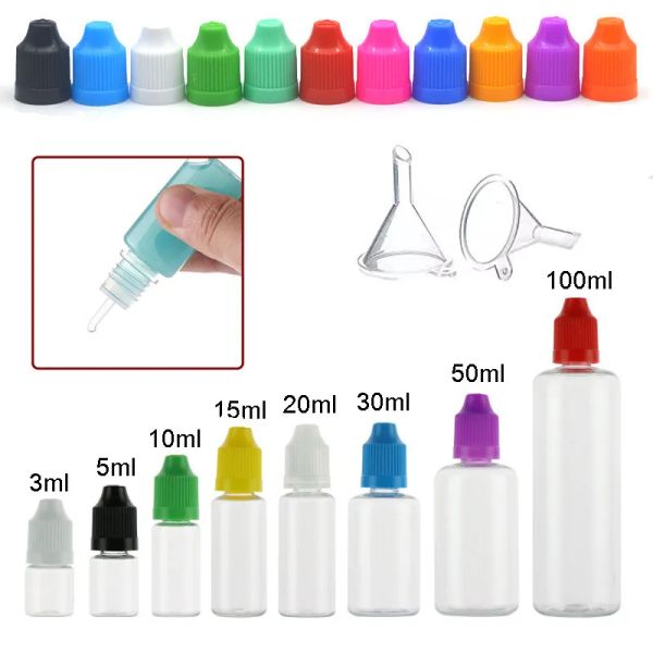 Bottiglie 50pcs bottiglie di gocce in plastica PET 3 ml 5 ml 10 ml 15 ml 20 ml 30 ml 50 ml vuoto Eye -flotteri per occhio liquido con punta fine