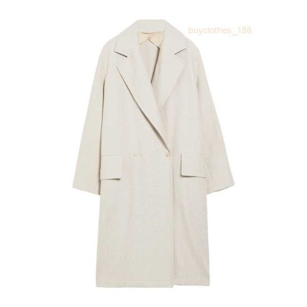 Дизайнерские пальто кашемировые пальто роскошные слои Max Maras Женская льняная ткань из песчаного воротника средней длины