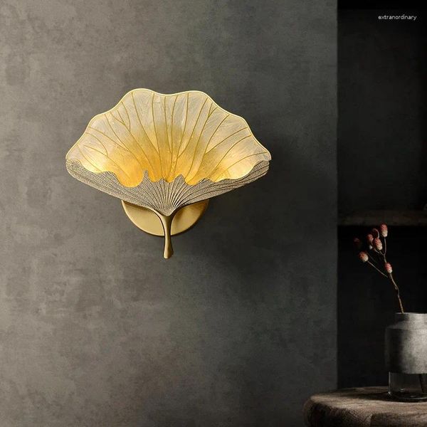 Lampada da parete Stile cinese per soggiorno camera da letto comodino rame dipinto a mano decorazioni per la casa illuminazione fiore di fiori di fiori interni