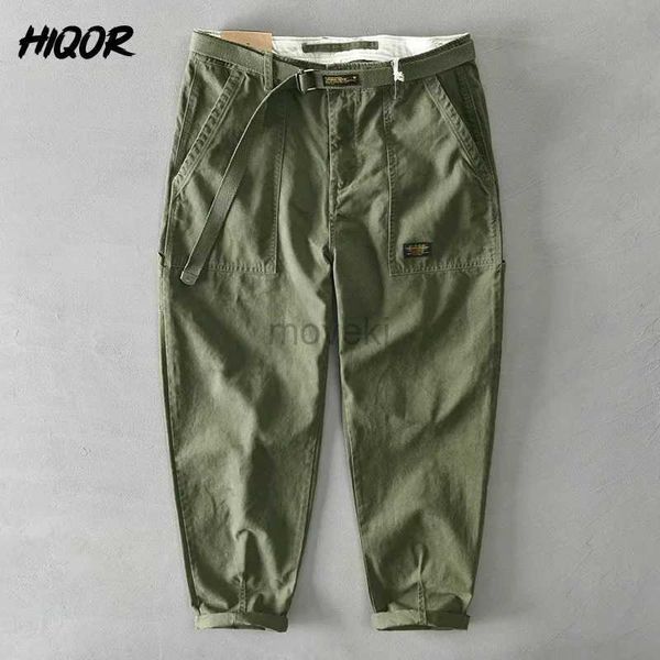 Pantaloni da uomo hiqor marchio maschile 100% pantaloni casual in cotone 2024 uomini primaverili di moda in metallo pantaloni cargo pantaloni hip hop pantalone 28-38 d240425