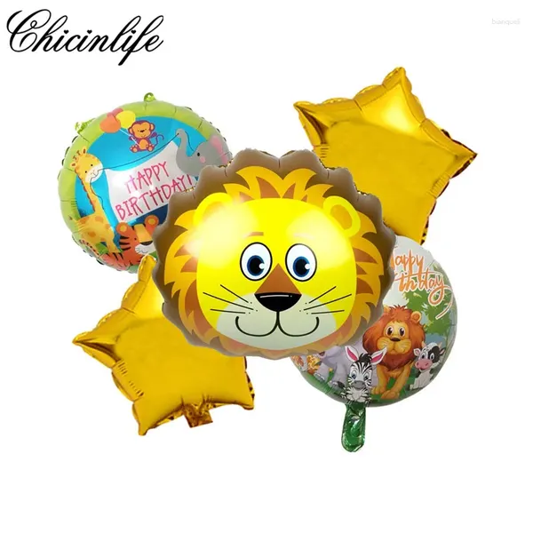 Partydekoration 5pcs Dschungel Zoo Safari Tier Folienballons Löwe Affen Luft Helium Ballon Babyparty alles Gute zum Geburtstag Vorräte