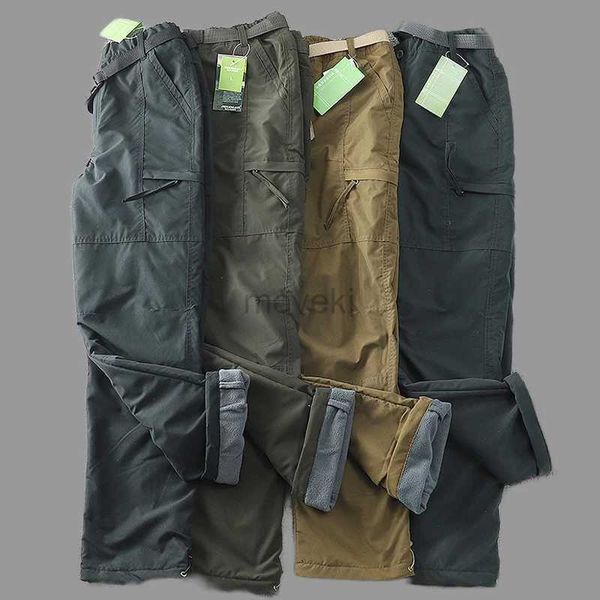 Calças masculinas Novo 2023 Mens Winter WhiSH Warm Cargo Pants Militares Militar Longo Masculino Male Plus Velvet Casual Exército Tático Pantalon Calças Caual D240425