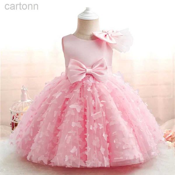 Abiti da ragazza Abito da ragazza per bambina 2024 Summer NUOVO farfalla 3D Magh Childrens Dress Towdler Kids 1 ° compleanno Abito da damigella d'onore da damigella d'onore D240425