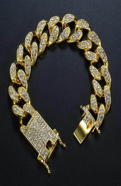 Pulseira de hip hop Men039s Butterfly Buckle Tennis Gold Bated Diamond Crystal Full From Swarovskis Rhinestone Cuban Boy Gift Jew1951307