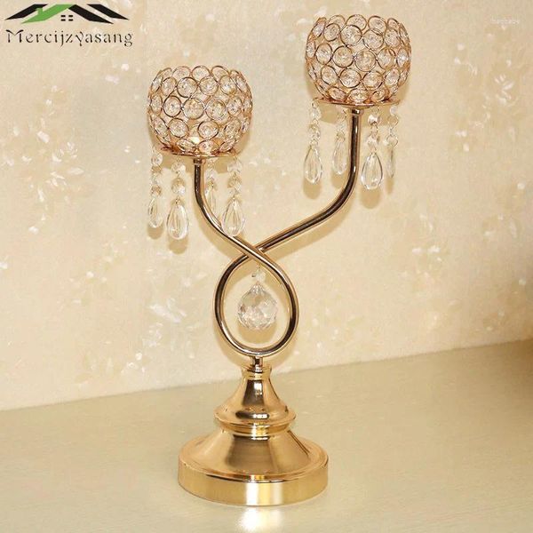 Candele metalliche dorate con cristalli da 48 cm Cangoli da 3 armi da 3 armi per portelalas deco di nozze Candelabra 02002