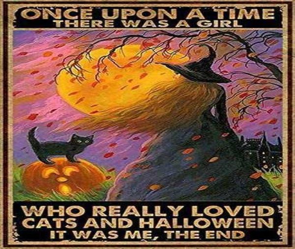 Vintage Cats e Halloween che amavano davvero il segno di stagno in stile retrò birra bar den di dipinto di Halloween metal 8x12 polly5454354