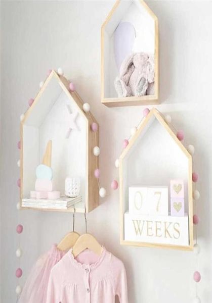 Display da parete nordico Scaffali sospeso per bambini Scaffali a forma di casa in legno Scaffali di stoccaggio della scatola cubby x07152147301