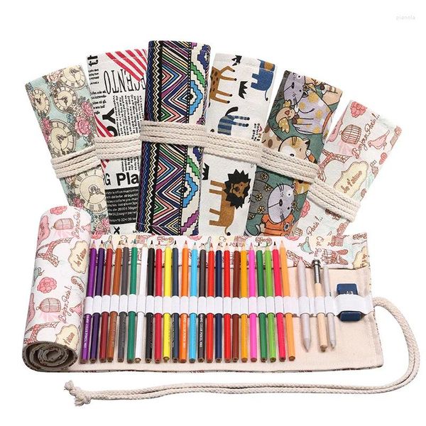 Sacos de cosméticos 72 orifícios rolam roll kawaii lápis case suprimentos escolares saco de caneta de caneta estudante fofo casos grandes de casos grandes