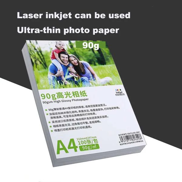 100 fogli di carta PO A4 Ultra-thin 90G Stampa Par Glossy PO Glossy B Ultra Laser Inkjet Printing Color Paper 240423