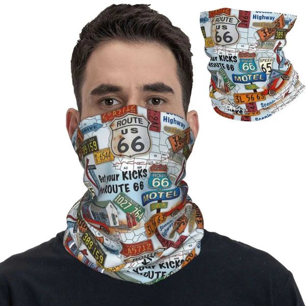 Modegesichtsmasken Hals Giterin Route 66 Automobil Road Map Bandana Halsabdeckung bedrucktes Balaclavas Wickel Schal warmes Kopfbedeckungsmänner Frauen Erwachsene Windproof Y240425