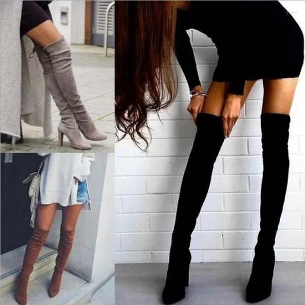 Stiefel Frauen Boot Faux Wildleder über dem Knie Schnürung sexy High Heels Schuhe Frau Frau Slim Oberschenkel