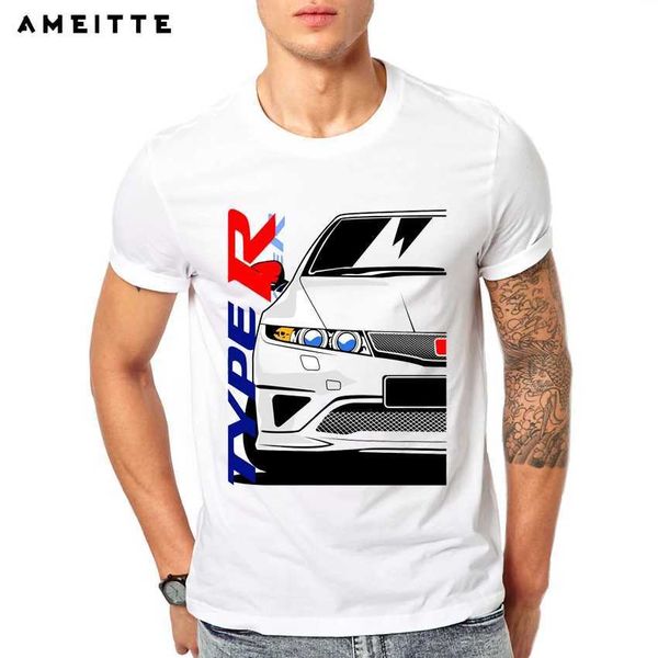 Herren-T-Shirts Retro Classic Civic Type R Fn2 T-Shirt Neue Sommer Männer Kurzes Slve Jdm Legends Print T-Shirt Boy Casual Tops Auto Sport White TS T240425