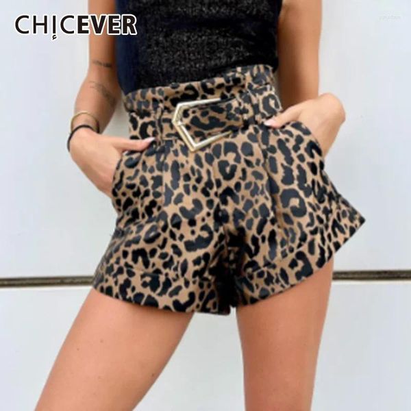 Pantaloncini da donna chicever colorblock vintage per donne cintura patchwork ad alta cintura causale leopardo sciolto di leopartinetto femmina