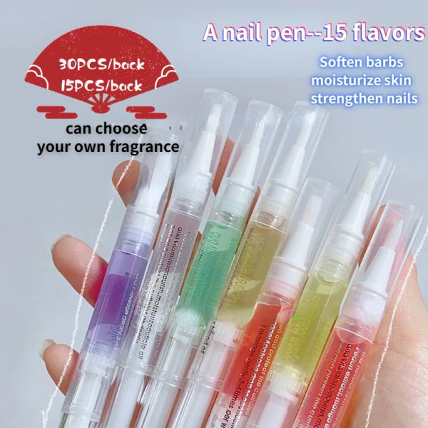 Tratamentos 30pcs/15pcs nutritivos caneta de óleo antidead skin karbs hidratantes cuidados com a pele da unha Solução 15 sabores suavizam farpas de unhas firmes