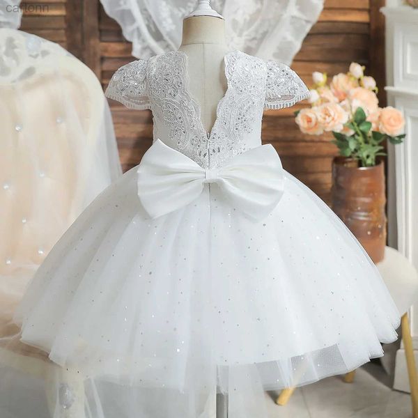 Abiti da ragazza Abito da festa per bambini per il pizzo ricami Cinetto bambino 1 ° compleanno Battesimo Vestidos abito da matrimonio per bambini per 1-5 y bambine d240425