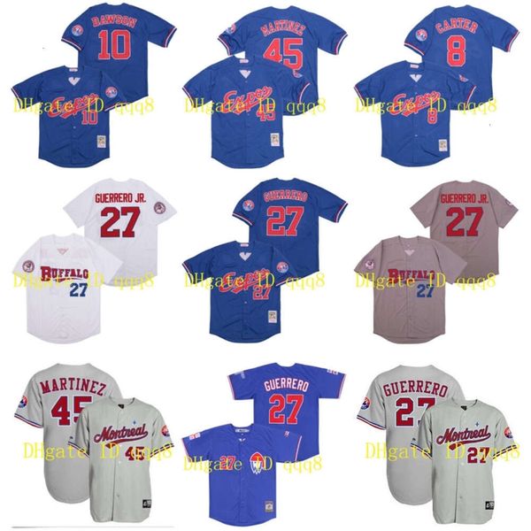 KOB BUFFALO BISONS Montreal Expos Jersey 27 Vladimir Guerrero 8 Gary Carter 10 Andre Dawso 45 Pedro Martinez azul cinza Gary Carter Carter