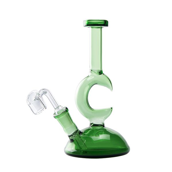 GB035 Glaswasser Bong etwa 18 cm Höhe grüner halbmondformiger Dab Rig Rauchrohr Wasser Bubbler Bongs 14mm männliche Kuppelschüssel Quarz Banger Nagel 3 Modelle