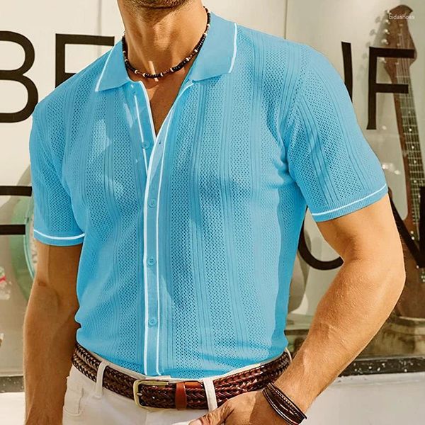 Herren Polos Luxus Button-Down Freizeit gestrickt Polo Shirt Streetwear Retro Solid Color Long Sleeve Chic Mody Patchwork Strickwege