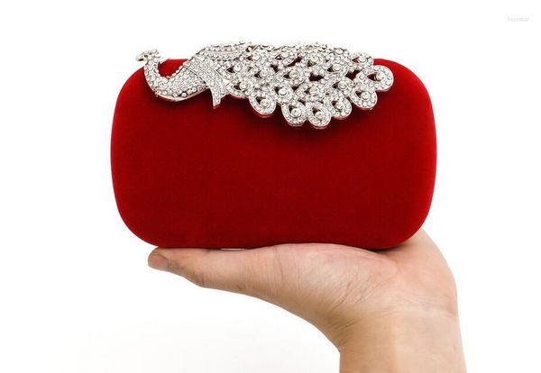 Bolsas de noite no atacado- diamantes luxuosos pavões de pavão, embreagem de veludo strass para carteira de festas de noiva de casamento com correntes