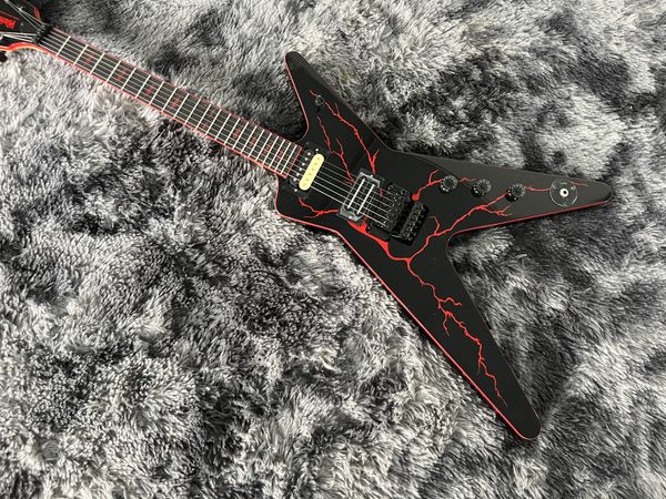 Chinesische E -Gitarre schwarze Farbe und roter Blitz Duplex Tremolo System 6 Saiten