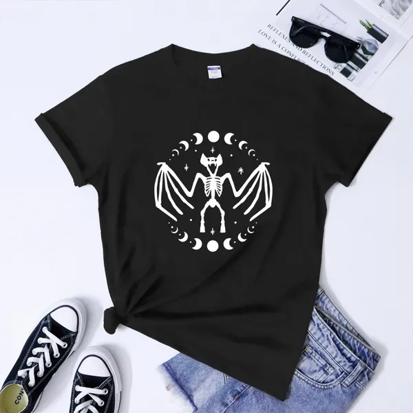 Camas femininas camisetas góticas de esqueleto de morcego engraçado unissex hipster grunge gótico tees criatura assustadora da camiseta noturna de halloween 5xl