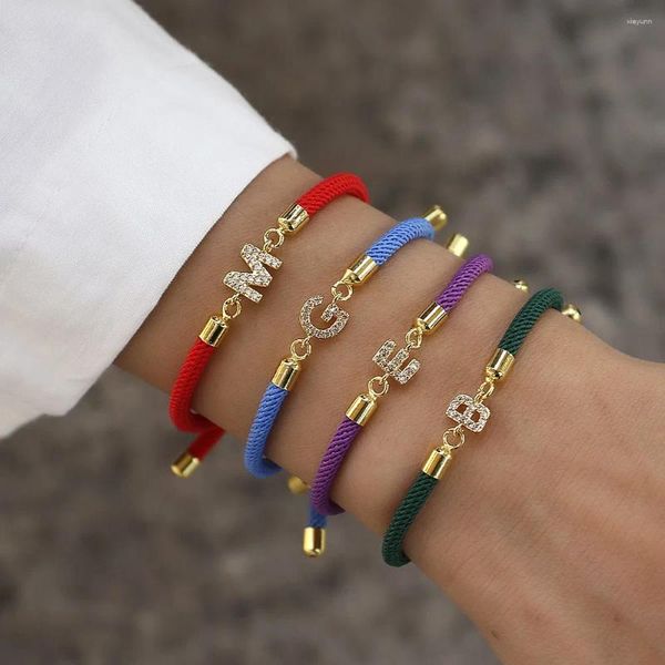 Bracelets de charme 26 letras de zircônia micropavada A-Z para mulheres feitas à mão Bailed Ride Ajustável Bracelete Jóia de Jóias Presentes