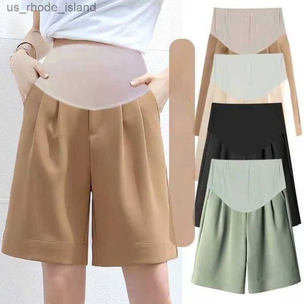 Mutterschaftsboden Sommer Schwangere Frauen Shorts Ice Seidenkleid Hosen knielange, gerade landbeinige Hosen Büro Dame Elegante Shorts M-4xll2404