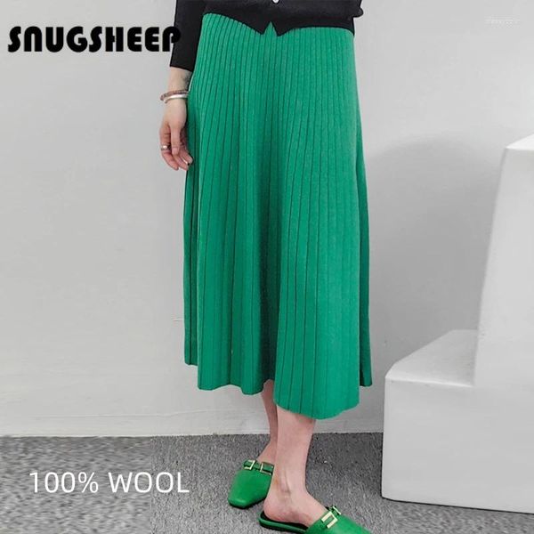 Saias de saia plissada para mulheres de moda Autumn streetwear roupas femininas roupas verdes de estilo coreano Luxo Long Vintage elegantes