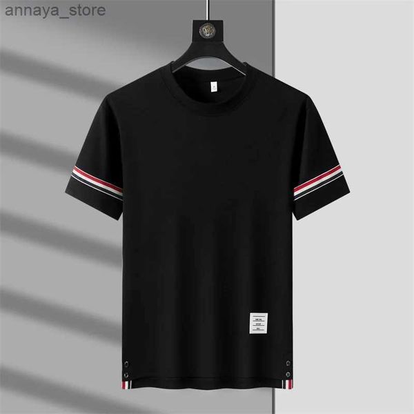 Camisetas 2024 nova marca de ponta masculino algodão contrastante contrastante de gola curta de camiseta curta dividida verão casual respirável wearl2404