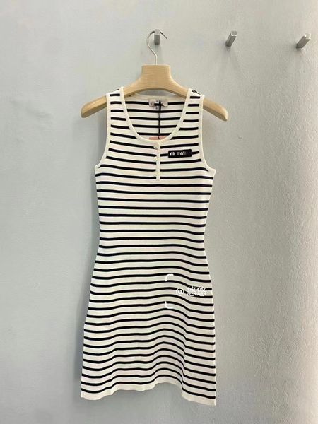 Donne Donne-Sleeveless Logo Stripe Logo Stripe Logo Abito da serbatoio Appliqued SML