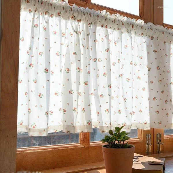 Vorhang Traum Rose Beige Halbscheer Vorhänge Panel Blumenhaus kleine Fenstervorhänge für Wohnzimmer Ess- und Schlafzimmer