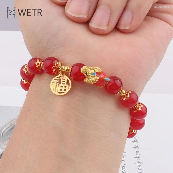 Charm Armbänder 2024 chinesisches Drachenjahr Lucky geflochtenes Seilarmband Perlen Paar Freund Weihnachtsgeschenk