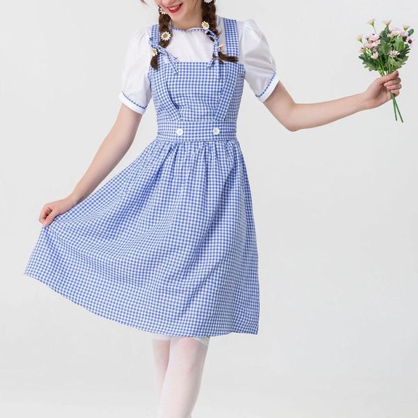 Abiti casual 2024 Donne Kawaii Plaid Maid Costumi dolci Girls Short Short Cosplay Dress Medieval Summer Midi