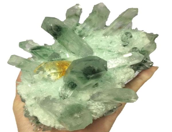 Dingsheng Green Phantom Quartz Cluster Citrine Wand Point Натуральный турный заостренный сад включение кристаллические минералы Образец 3034363