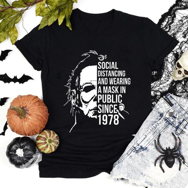Frauen T-Shirts Soziale Distanzierung seit 1978 T-Shirt Ästhetische Frauen Grafik Horror T-Shirt lustige Halloween Slogan Kostüm T-Shirt Top Top