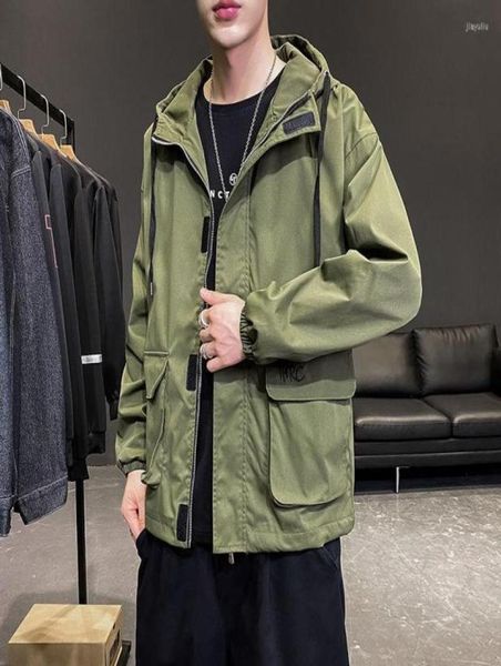 Men039s Trench Coats Black Fashion Baggy Casual Bomber Jacket for Men Exército Green Autumn Autumn Military Tooling Coat Mens Cotto1630709