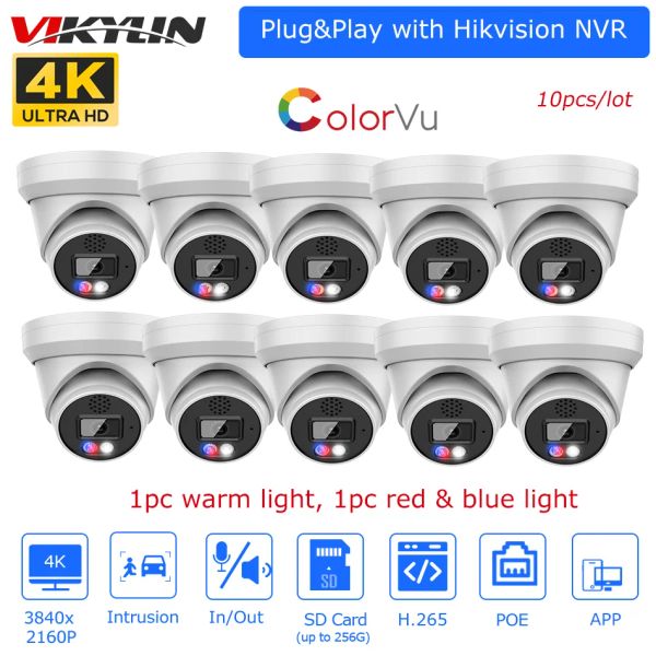 Accessoires 10pcs/Lot Hikvision Compatible 8MP Colorvu IP -Kamera 2way Audio Sound Light Alarm SD -Karten -Plugplay Hik NVR Überwachungskamera