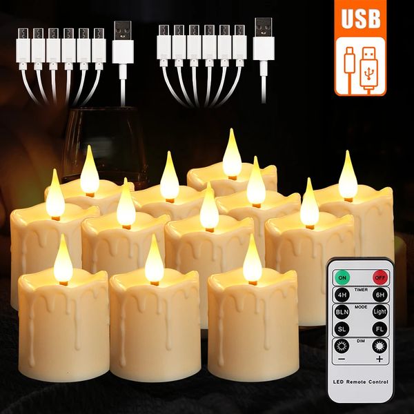 Candle LED com baterias tipo C Tipo C Recarregáveis Velas Remote Party Home Decoration piscando