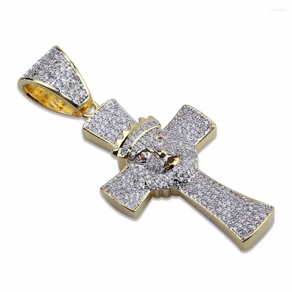 Подвесные ожерелья хип -хоп рэппер Micro Cz Out Bling Golden Crown Lion Cross Pendants Ожерелье