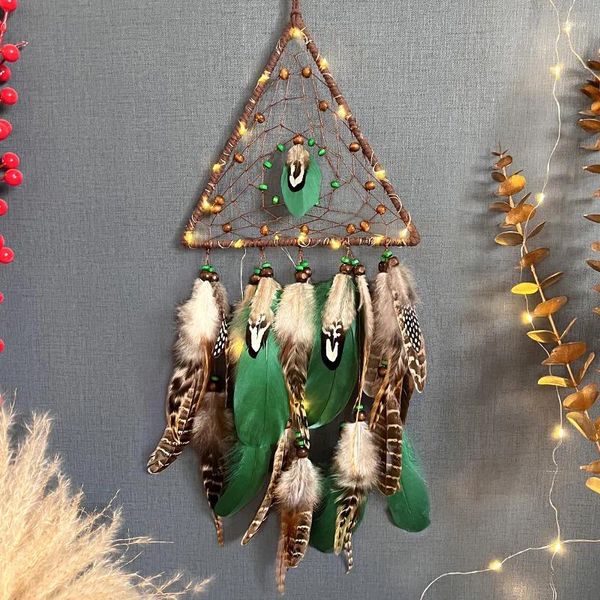 Figurine decorative Creative Triangle Dream Catcher Chimes Feather Feather Feather Soggiorno Ornamenti sospesi Ornamenti Regali di Natale Casa di Natale