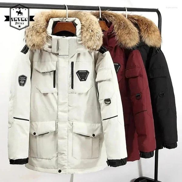Мужские куртки зимняя штучка с капюшоном Мужчина 90% белая утка сгущается -30 теплые ветропроницаемые пальто высококачественные спортивные унисекс на открытом воздухе.