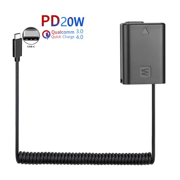 Adaptadores PD USBC ACPW20 NPFW50 Adaptador de energia da bateria para Sony ZVE10 A7M2 A7II A7S2 A7R A7RII A6000 A6300 A6400 A6500