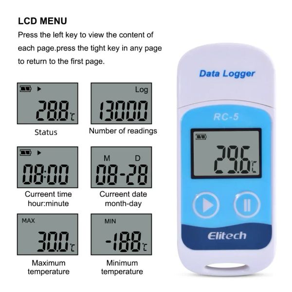 Messgeräte RC5 Digitale USB -Temperaturdaten Logger Rekorder externer Sensor 32000 Punkte für Lagerlagerspeicher Kühltransport