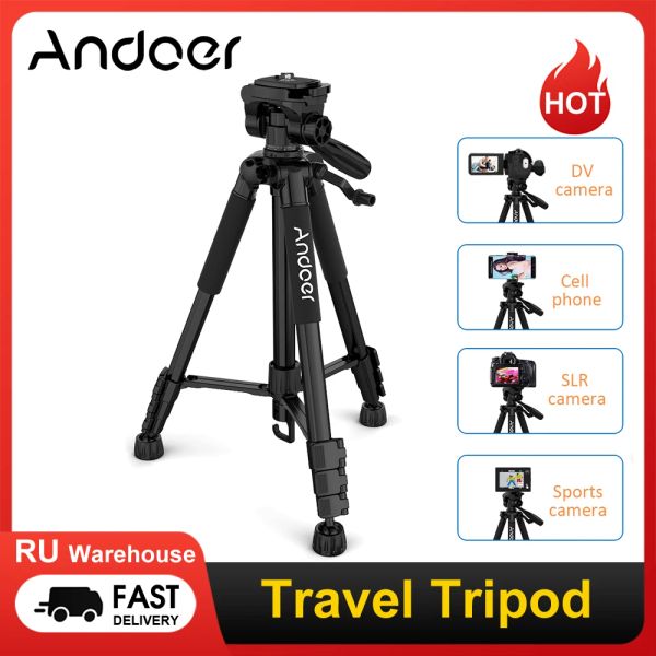 Tripés Andoer Tripod 57.5 cm de câmera leve tripé para DSLR SLR CAMcorder com pinça de telefone de bolsa max.load 3kg Ru