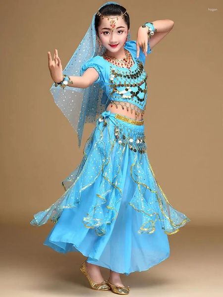 Sahne Giymek Çocuklar İçin Göğüs Dansı Kız Kostüm Seti Sari Bollywood Çocuk Kıyafet Kız Performans Giysileri Setleri
