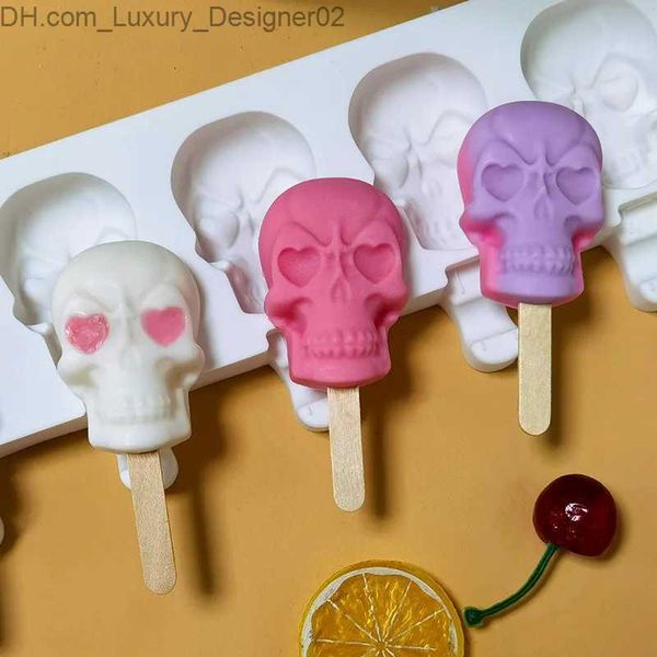 Ferramentas de sorvete 6 Skull Silicone Mold Stick Supplies Kitchen Supplies Chocolate Q240425