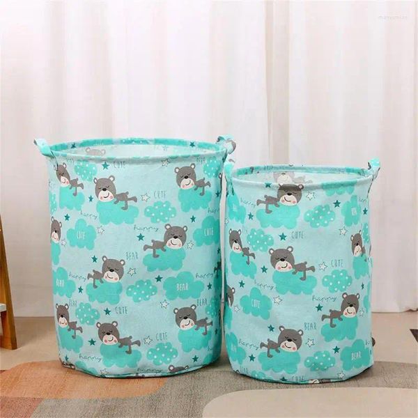 Bolsas de armazenamento Imprimir cesta de lavanderia portátil Saco caseiro caseiro cesto de linho de algodão para crianças brinquedos de roupas sujas