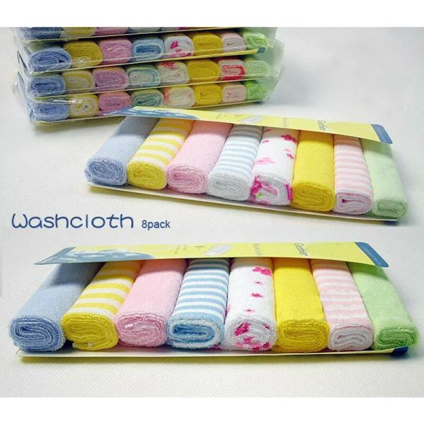 Produto 8pcs Conjunto de lavagens de bebê, lenços de face de saliva lavável de algodão orgânico absorvente, toalha de banho recém -nascida